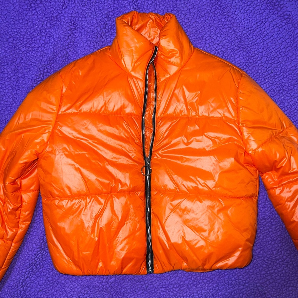 BRANDLESS LIGHTWEIGHT ORANGE PUFFER JACKET